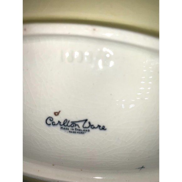 Art Deco Carlton Ware Yellow Gold Rim Stripped Handle Scalloped Oval Platters - Picture 7 of 8